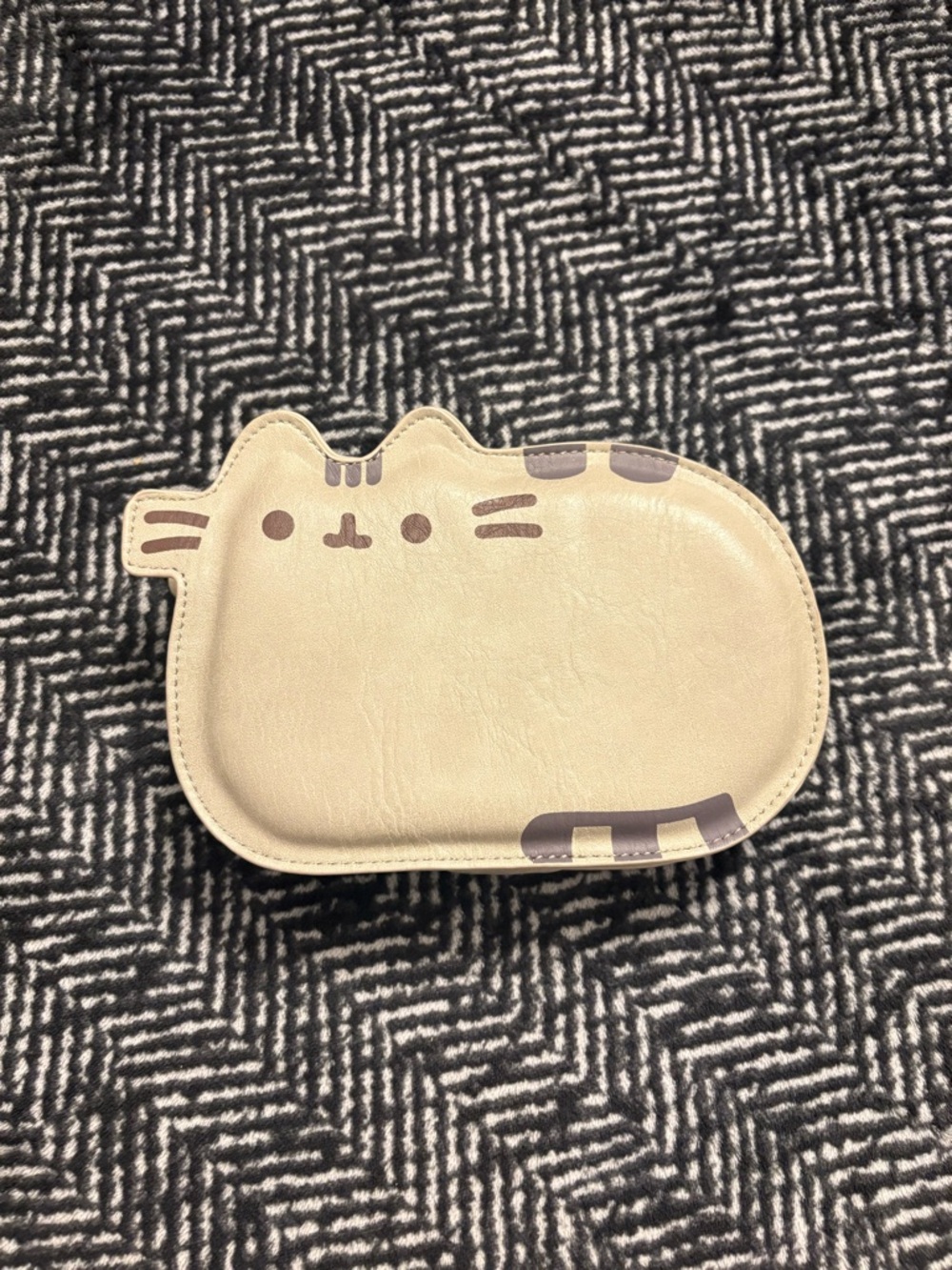 SOLD- Pusheen Cream Cat Face Pouch with Brown Accents